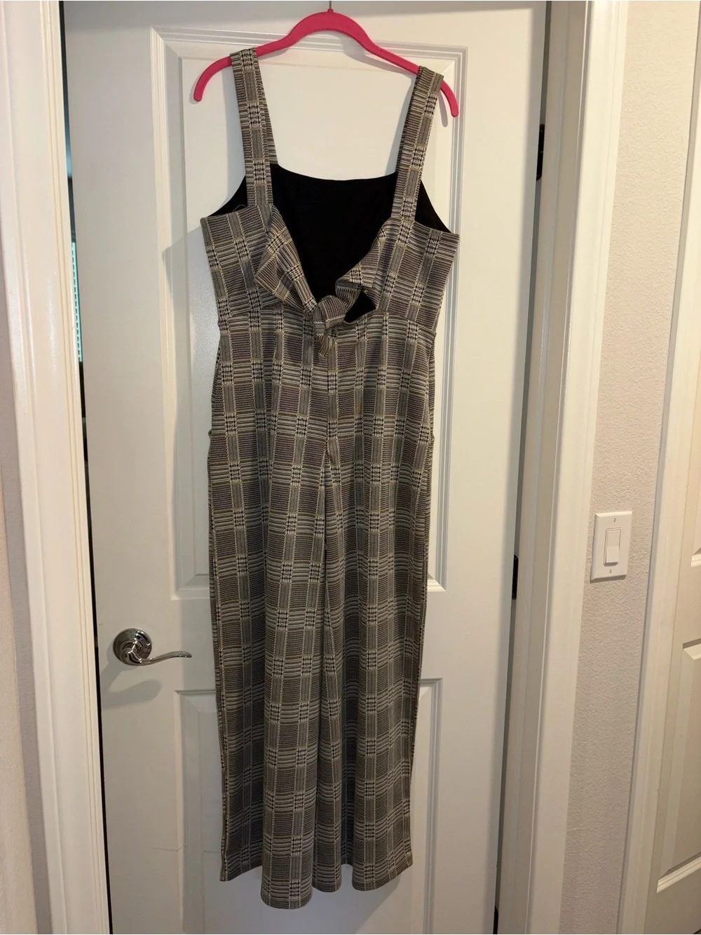 FREE PEOPLE open/tie back plaid  jumpsuit wide leg cropped stretch Size 2